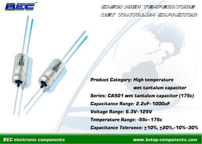 Condensador de tantalio axial CA501 en 175 grados c